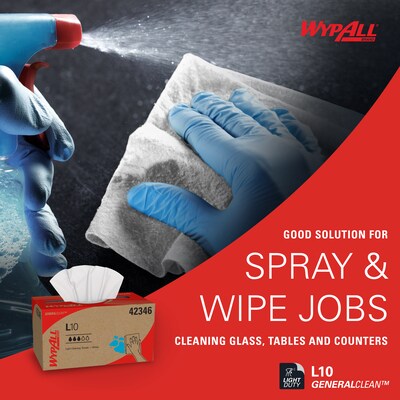 WypAll GeneralClean L10 Fabric Cleaning Wipers, 10.25" x 9", White, 250 Wipers/Box (42346)