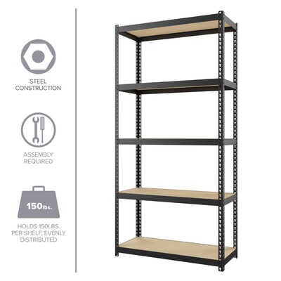 Space Solutions 1000 Riveted Steel Shelving 5-Shelf Unit, 12" x 30" x 60", Black (22541)