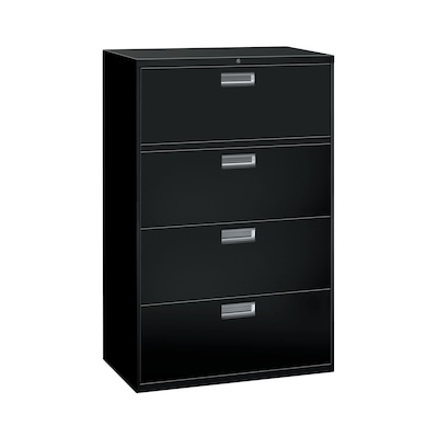 HON Brigade 600 Series 4-Drawer Lateral File Cabinet, Letter/Legal Size, Lockable, 52H x 36W x 18D, Black (HON684LP)