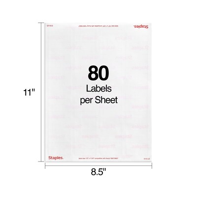 Staples® Laser/Inkjet Address Labels, 1/2" x 1 3/4", Clear, 80 Labels/Sheet, 25 Sheets/Pack, 2000/Box (ST18087/18087)