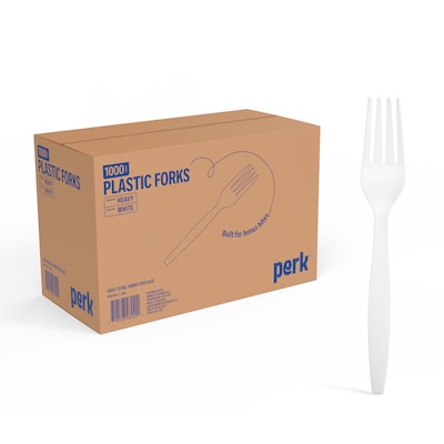 Perk™ Polystyrene Fork, Heavy-Weight, White, 1000/Carton (PK63813)