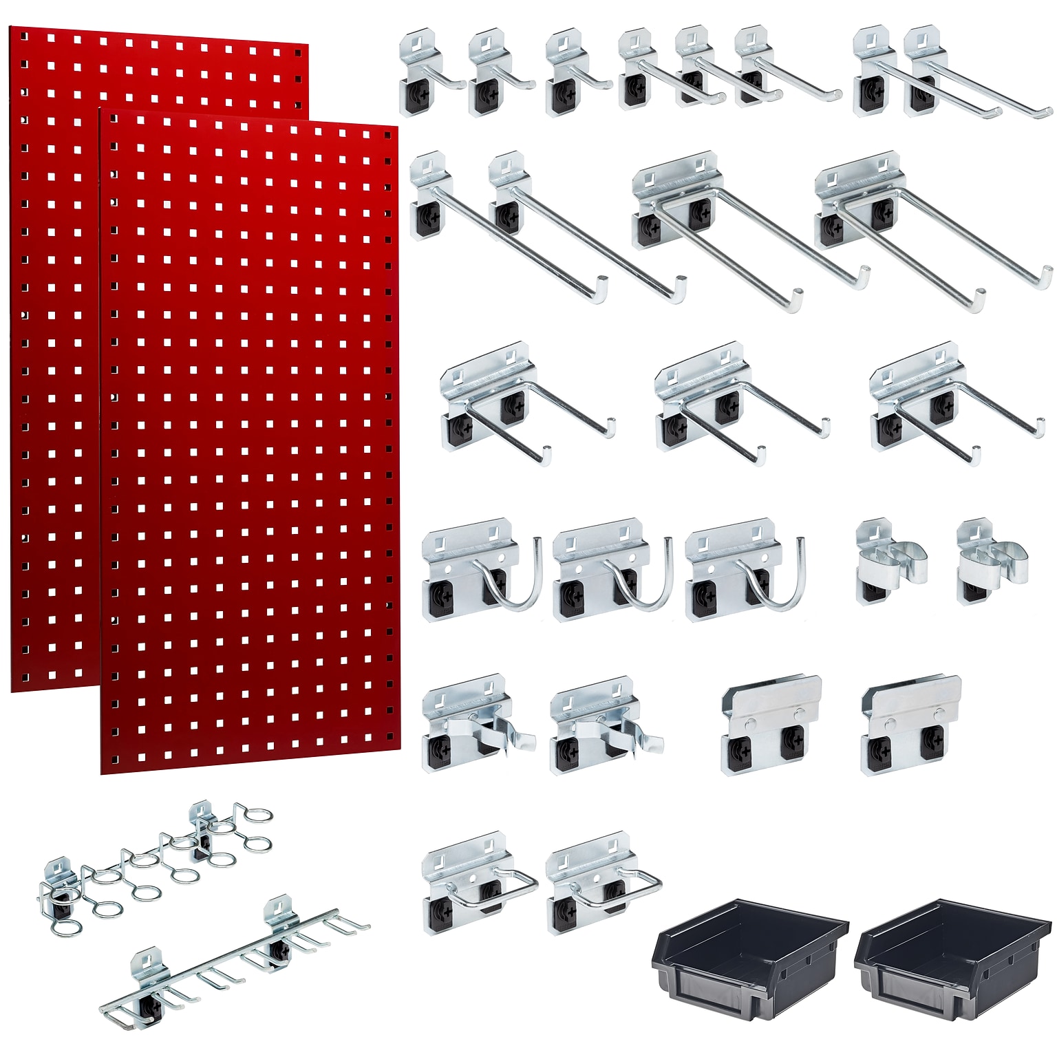 Triton Products LocBoard Pegboards with 30 pc. LocHook Assortment and Hanging Bin System (LB18-RKit)
