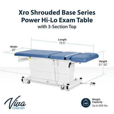 Viva Comfort XRO 3-Section Electric Height and Back Adjustable Exam Table, 600 lbs. Capacity, Blue (ADI903-23-BLU-MK)