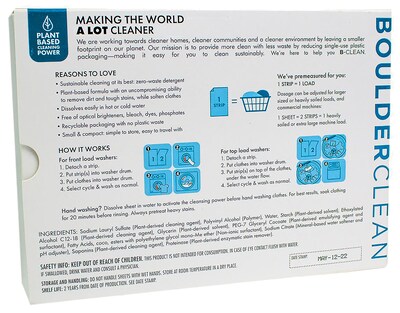 Boulder Clean Laundry Detergent Sheets, Free and Clear, 40/Pack