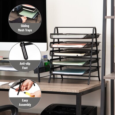 Mind Reader Metal 5-Tier Stackable Paper Desk Tray Organizer, Black, 2/Pack (5TPAP2PK-BLK)