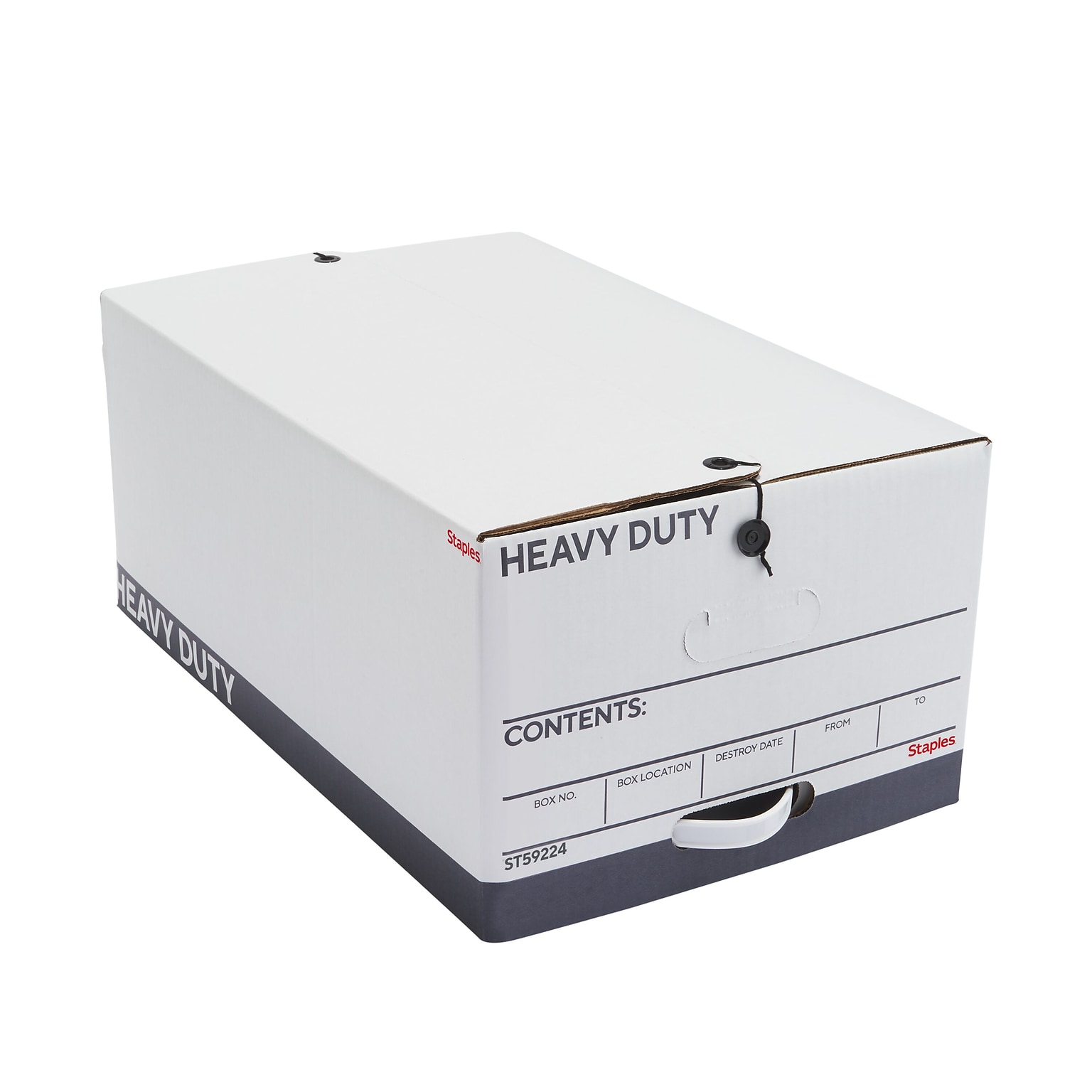 Staples Heavy Duty File Box, String and Button Lid, Legal, White/Gray, 4/Pack (TR59224)