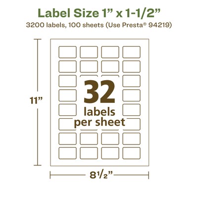 Avery EcoFriendly Laser/Inkjet Multipurpose Labels, 1" x 1-1/2", White, 3200/Box (94219)