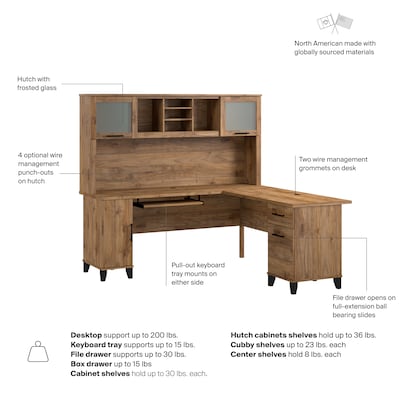 Bush Home Somerset 72" W L Shaped Computer Desk with Hutch, Fresh Walnut (SET001FW)