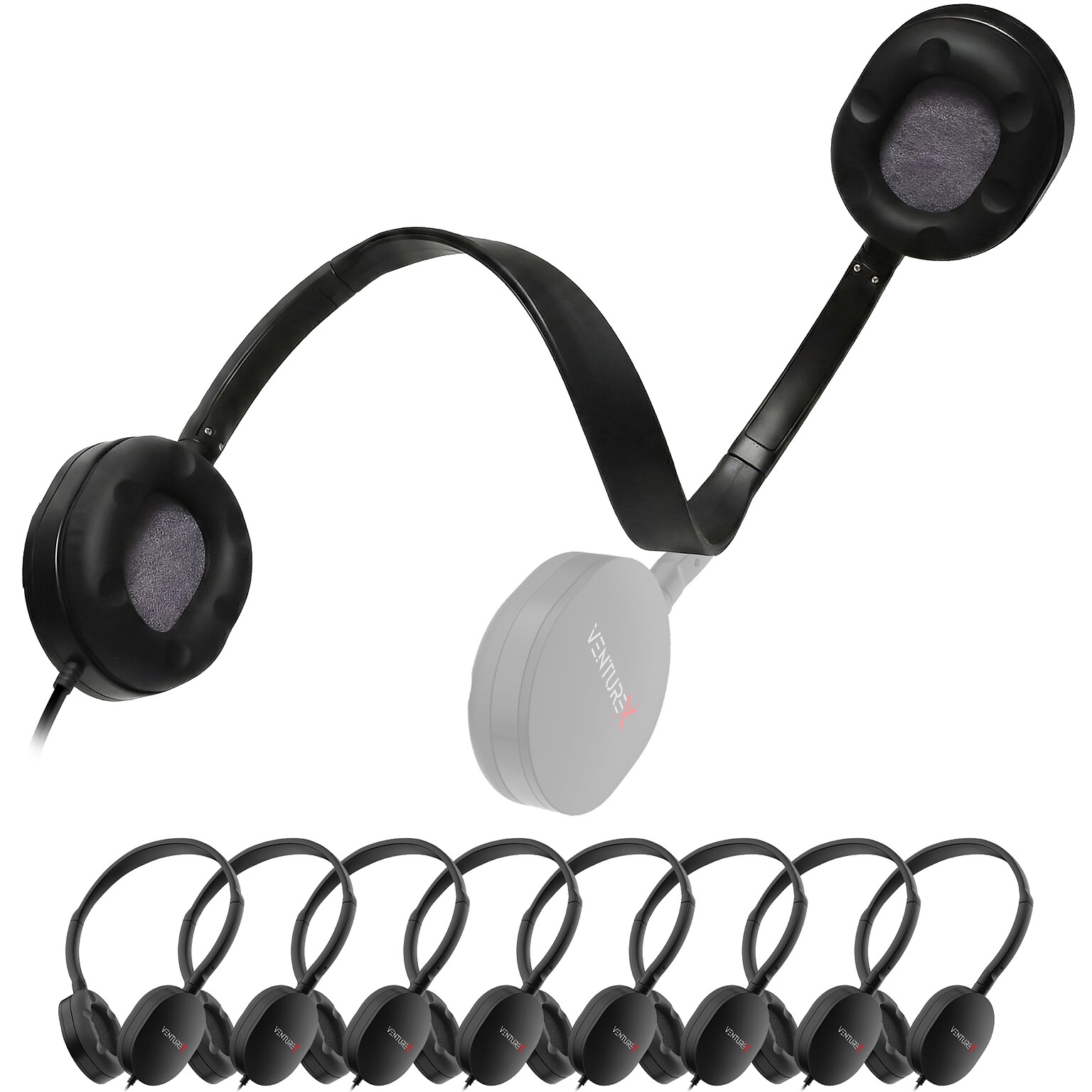 VentureX K22 3.5mm Kids Learning Stereo Phone & Computer Headphone, Black, 50/Pack (VHPK22M50)