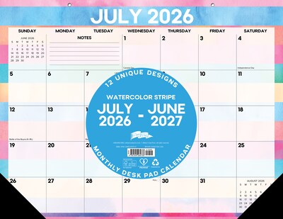 2026-2027 Willow Creek 22 x 17 Academic Monthly Desk Pad Calendar, Watercolor Stripe (64733)