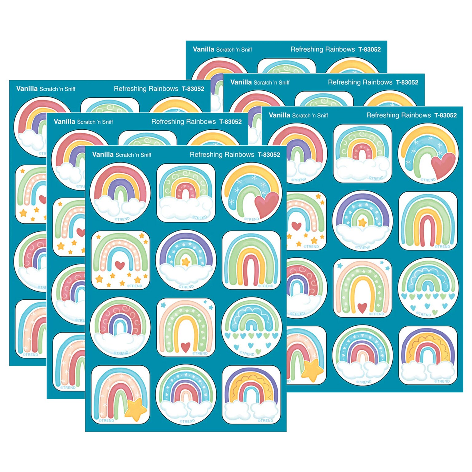 Trend Enterprises Refreshing Rainbows Vanilla Scent Scratch n Sniff Stinky Stickers, Multicolored, 48/Pack, 6/Packs/Bundle