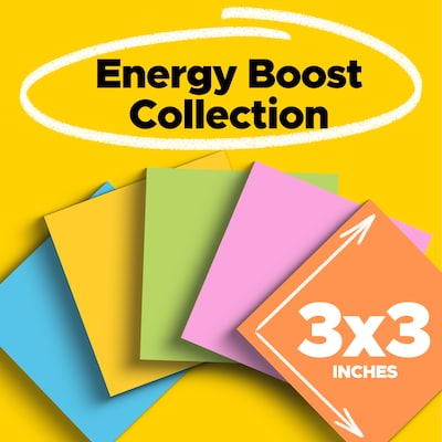 Post-it Super Sticky Notes, 3 x 3, Energy Boost Collection, 90 Sheet/Pad, 5 Pads/Pack (654-5SSUC)