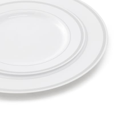Round Elama Plastic Dinnerware Set, White/Silver, 350 Piece (935123347M)