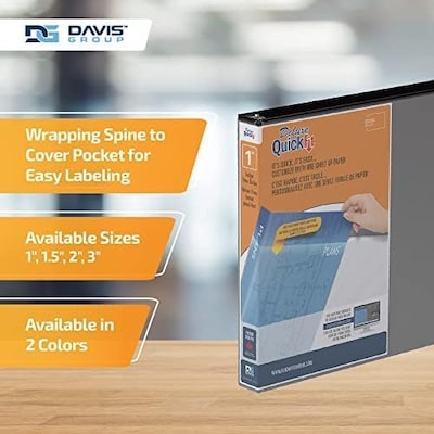 Davis Group QuickFit Heavy Duty 1" 3-Ring Standard Binders, D-Ring, Black, 2/Pack (94011-02)