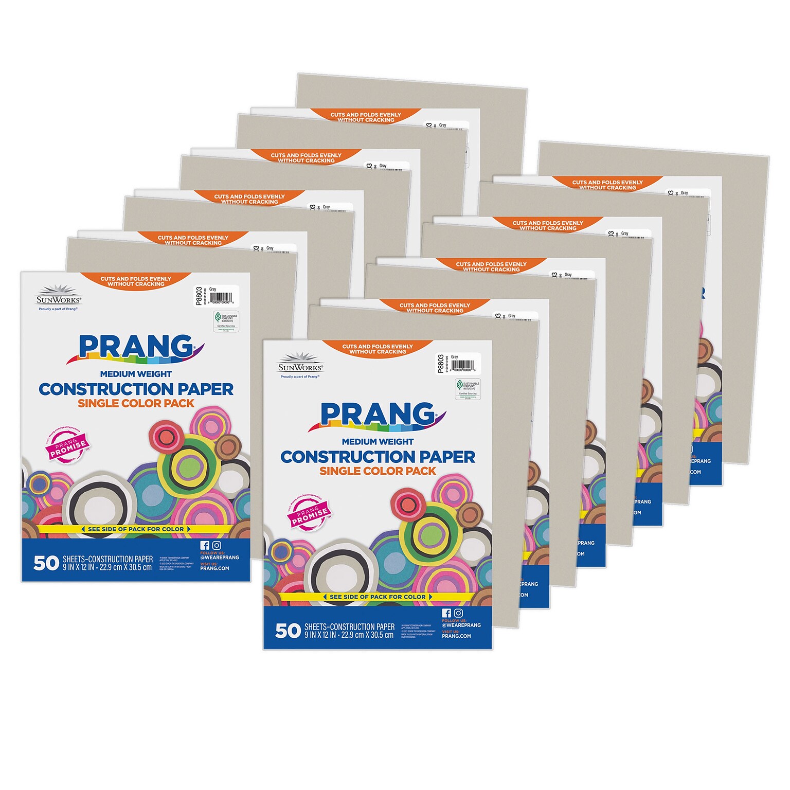 Prang 9 x 12 Construction Paper, Gray, 50 Sheets/Pack, 10 Packs/Bundle (PAC8803-10)