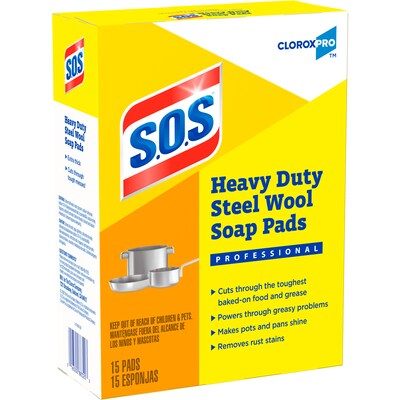 S.O.S CloroxPro Steel Wool Soap Pads, 15/Box (88320)