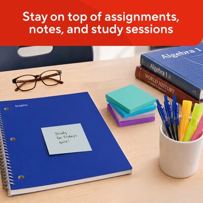 Staples Sticky Notes, 3" x 3", Watercolor Colors, 2400 Sheets – Decorative Self-Stick Notes for Messages, Planning & Journaling