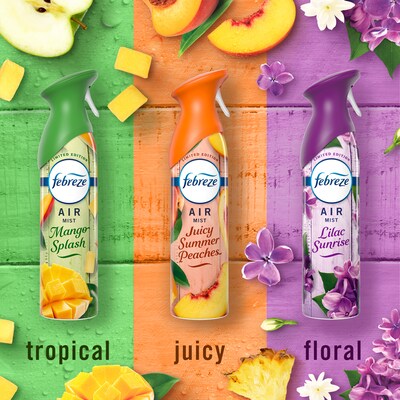 Febreze Air Mist Air Freshener Spray, Lilac Sunrise/Juicy Summer Peaches/Mango Splash Scent, 8 oz., 3/Pack (21291)