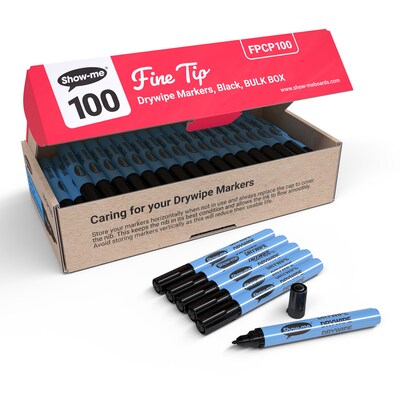 Show-me Slim Barrel Dry Erase Markers, Fine Tip, Black, 100/Pack (EPTFPCP100)