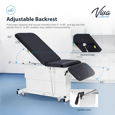 Viva Comfort XRO 3-Section Electric Height and Back Adjustable Exam Table, 600 lbs. Capacity, Black (ADI903-23-BLK-MK)