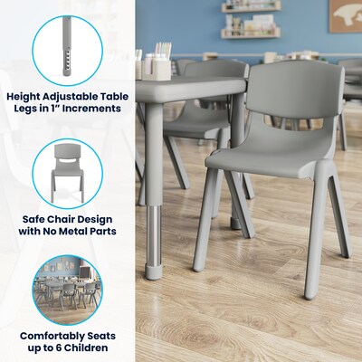 Flash Furniture Emmy Rectangular Activity Table Set, 48" x 24", Height Adjustable, Soft Gray (YCX13RECTTBSGYE)