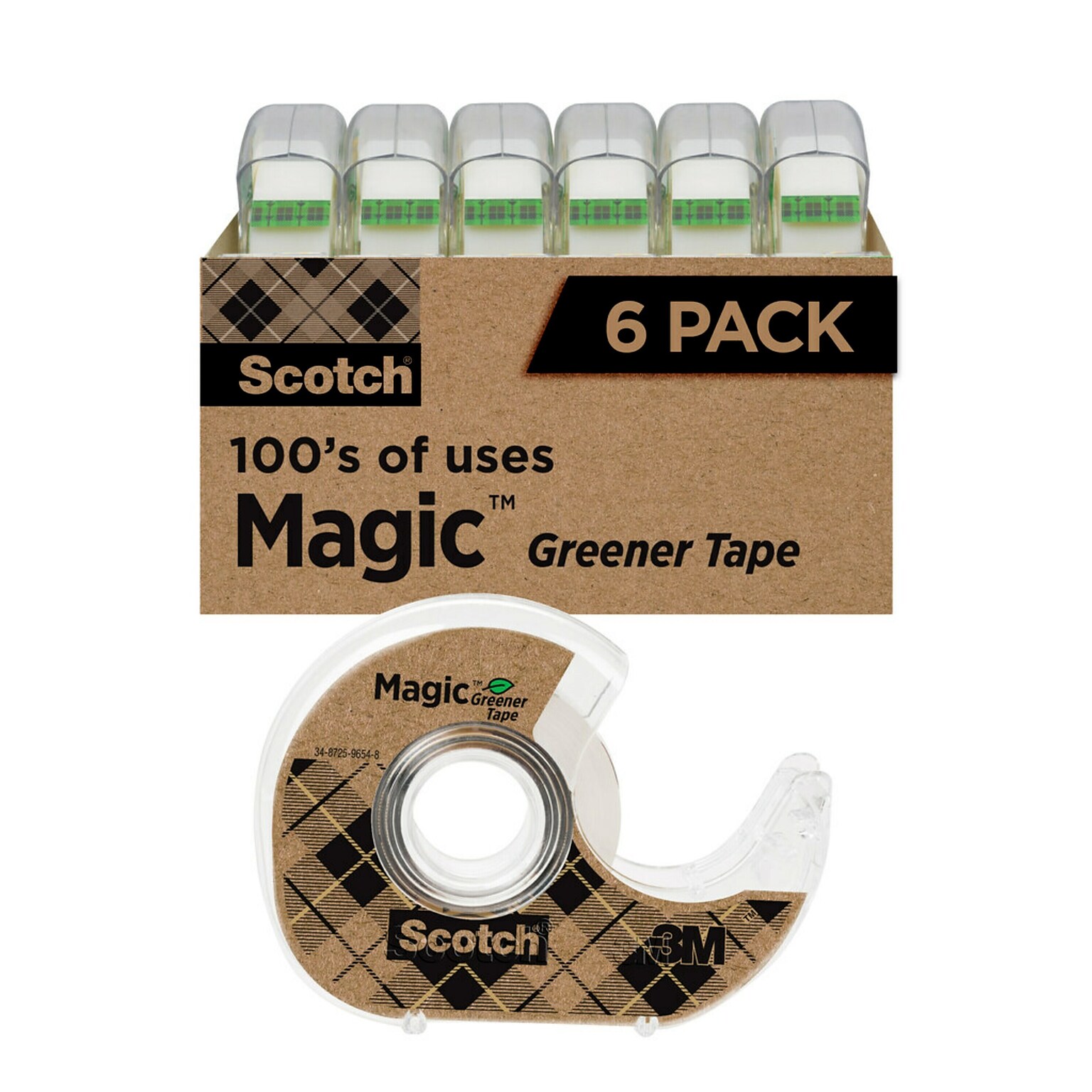 Scotch Magic Greener Invisible Clear Tape Refill, 0.75 x 16.67 yds., 1 Core, 6 Rolls/Pack (6123)
