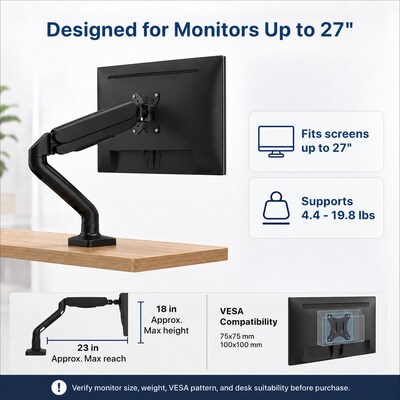 Uncaged Ergonomics Adjustable Single Computer Monitor LCD Arm/Mount, Black (MM-b)