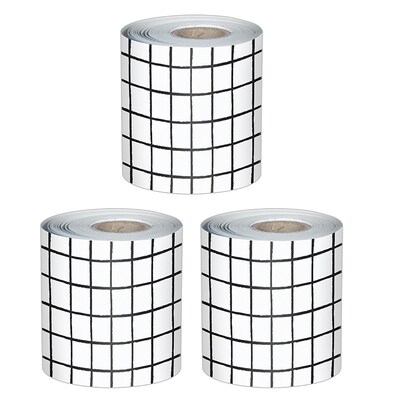 Carson-Dellosa Happily Ever Elementary Straight Bulletin Board Borders, Black & White Grid, 3/Bundle (CD-108512-3)
