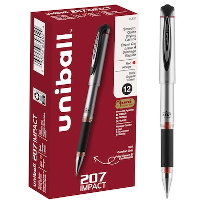 uni-ball 207 Impact Gel Pens, Bold Point, 1.0mm, Red Ink (65802)