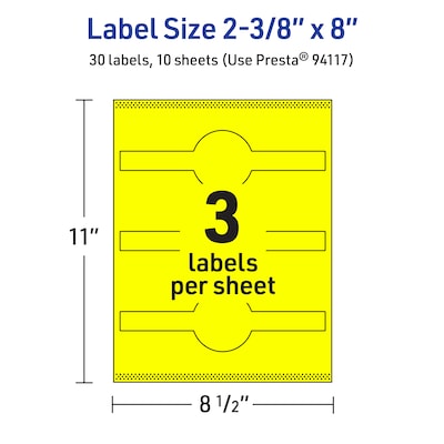 Avery Cigar Laser/Inkjet Multipurpose Labels, 2-3/8" x 8", Neon Yellow (30/Pack)