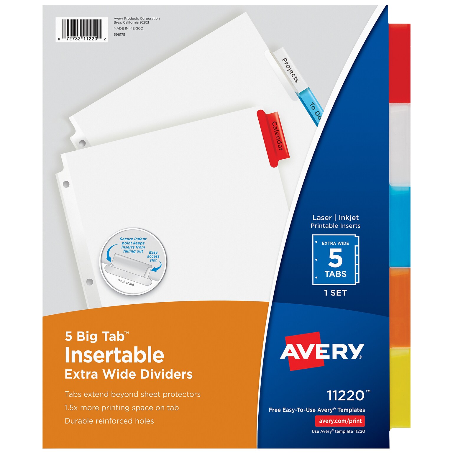 Avery Big Tab Extra-Wide Insertable Paper Dividers, 5 Tab, Multicolor, Clear Reinforced (11220)