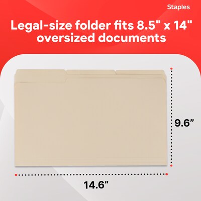 Staples 30% Recycled File Folders, 1/3-Cut Tab, Legal, Manila, 100/Box (ST56680-CC)