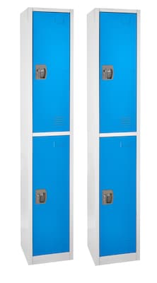 AdirOffice 72 2-Tier Key Lock Blue Steel Storage Locker, 2/Pack (629-202-BLU-2PK)