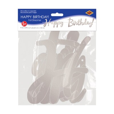 Beistle Foil Happy Birthday Streamer, Silver, 3/Pack (53385-S)