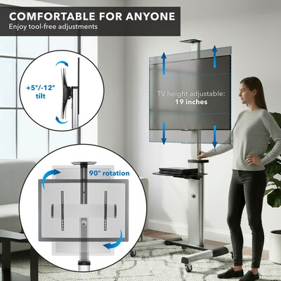 Mount-It! 2-Shelf Mobile Height Adjustable TV Cart for 32"-70" Displays, Gray (MI-875)