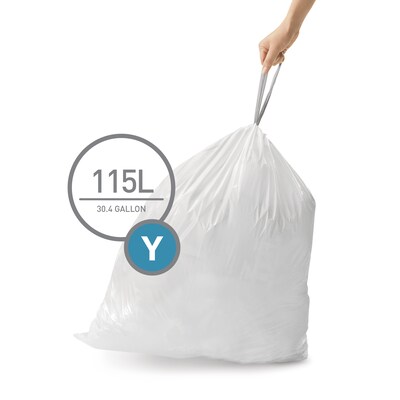 simplehuman Code Y 30 Gallon Trash Bags, 28.7 x 40, Low Density, 1.8 mil, White, 200 Total Bags (CW0404)