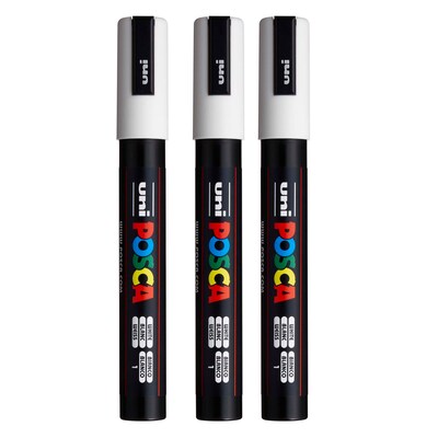 POSCA PC-5M Water Based Paint Marker, Medium Bullet Tip, White, 3/Pack (UBCPC5MWHITE-3)