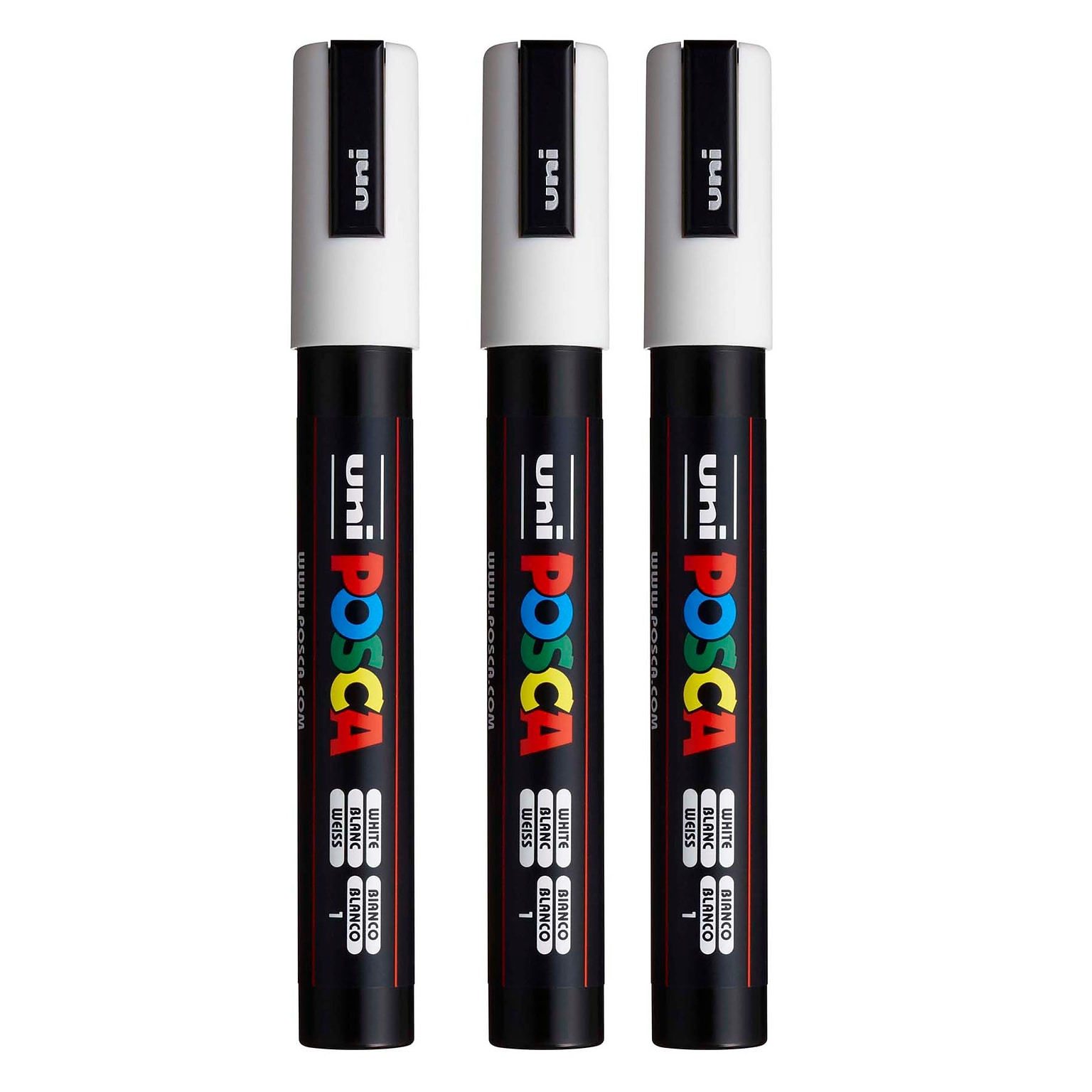 POSCA PC-5M Water Based Paint Marker, Medium Bullet Tip, White, 3/Pack (UBCPC5MWHITE-3)