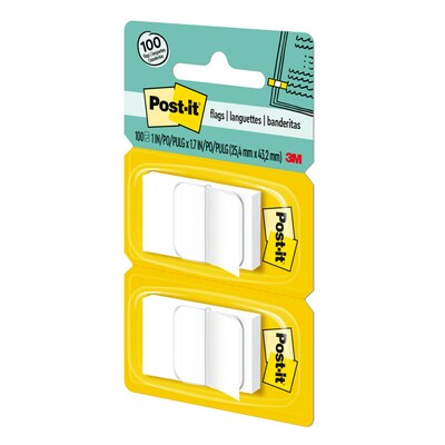 Post-it® Flags, 1" Wide, White, 2 Pads of 50, 100 Flags/Pack (680-WE2)