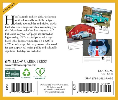 2026 Willow Creek Classic Cars & Trucks 6.2 x 5.4 Day-to-Day Calendar (54062)