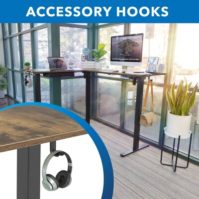 Mount-It! 63"W Electric L-Shaped Corner Adjustable Standing Desk, Rustic Brown/Black (MI-15010)