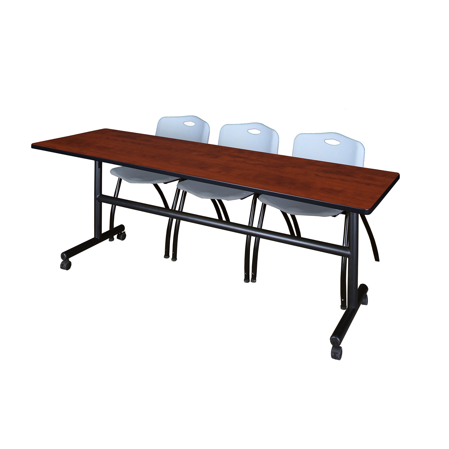 Regency Kobe 84 Flip Top Mobile Cherry Training Table & 3 M Stack Chairs, Grey (MKFT8424CH47GY)