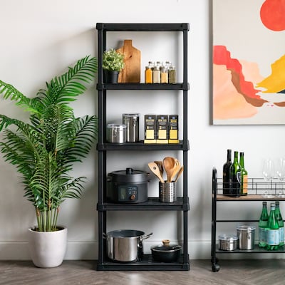 Iris 5-Shelf Plastic Shelving Unit, 63.6" x 23.9" x 11.8", Black (140039)