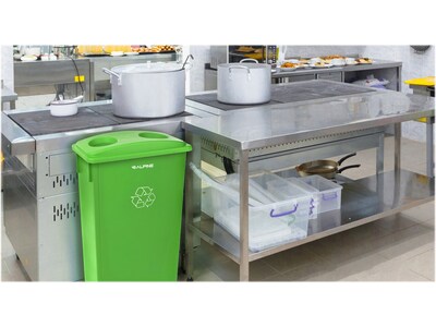 Alpine Industries Polypropylene Recycling Bin with Lid and Dolly, 23 Gallon, Lime Green (ALP477-LGRN3-PKD)