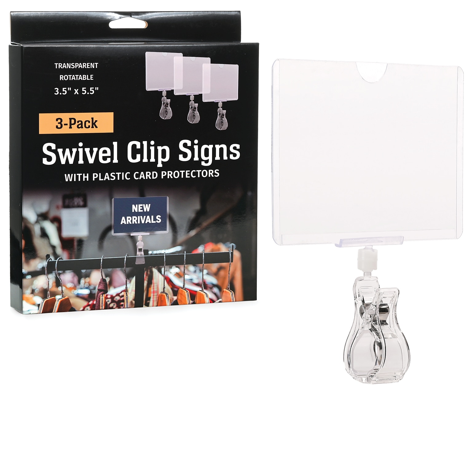 Global Printed Products Card Holder, 3.5 x 5.5, Clear Plastic, 3/Pack (CLIP-35X55)