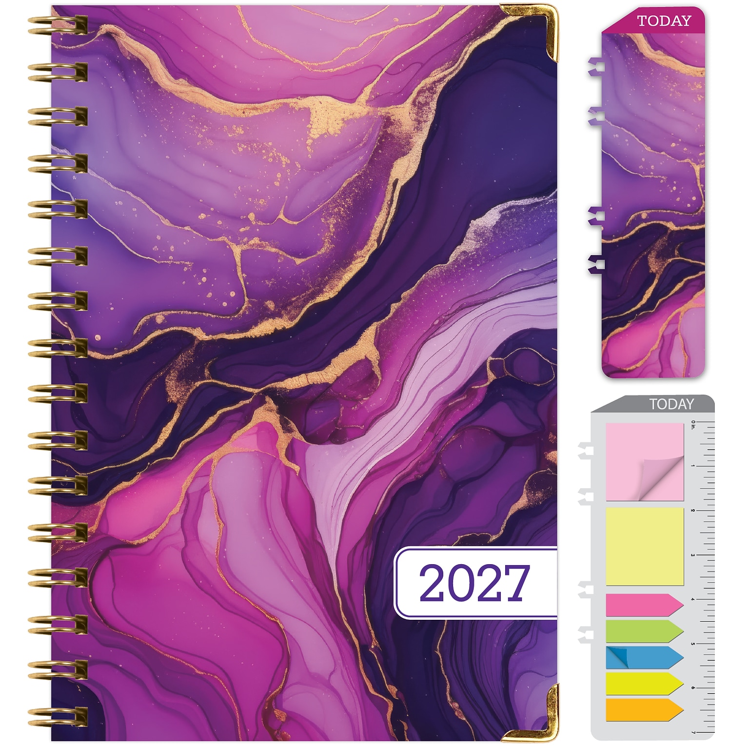 2027 Excello Brands 6 x 8 Weekly & Monthly Standard Planner, Paperboard Cover, Pink Purple Marble (FSHN-CY27-58-22)