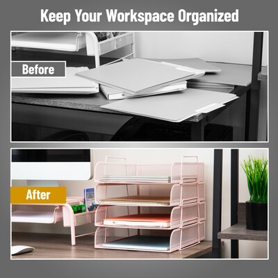 Mind Reader Metal Front Loading Stackable Letter Tray, Letter/Legal Size, Pink (BSTACK4-PNK)