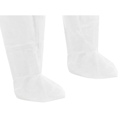 Global Industrial Disposable Polypropylene Coverall, Elastic Hood & Boots, WHT, Med, 25/Case (708187M)