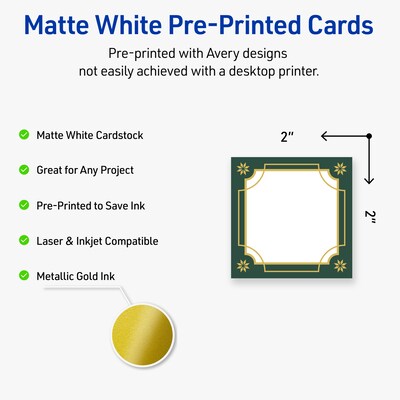 Avery Gold-Green Border Matte Blank Card, White, 120/Pack (S00-FDJ)