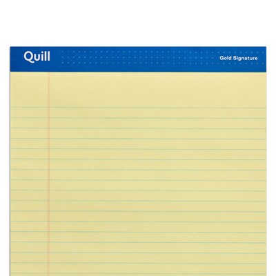Quill Brand® Gold Signature Premium Series Legal Pad, 8-1/2" x 14", Wide Ruled, Yellow, 50 Sheets/Pad, 12 Pads/Pack (742272)